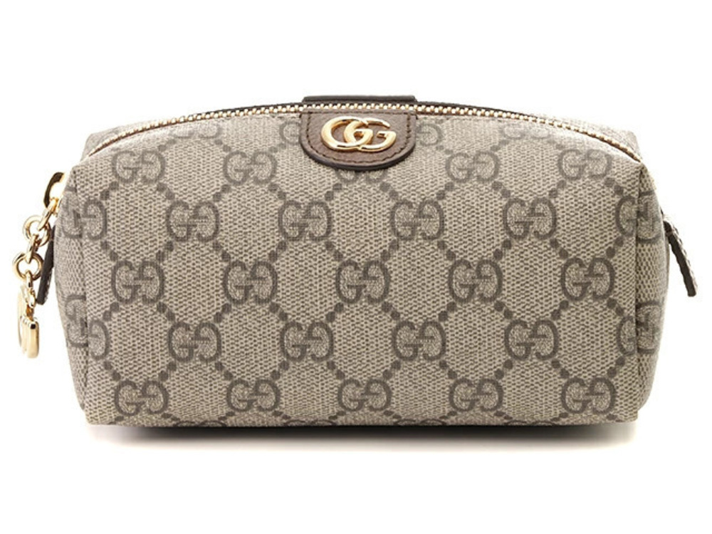 Gucci GG Supreme Cosmetic Pouch Clutch Beige Cream Brown
